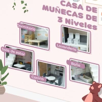 AIYAPLAY Casa de Muñecas con Muebles y Accesorios de 3 Pisos Juguete para Niños y Niñas a Partir de 3 Años Gris(m-4)