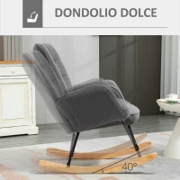 HOMCOM Poltrona a Dondolo Imbottita in Legno e Acciaio per Soggiorno e Camera da Letto, 71x98x101 cm, Grigio Scuro(m-4)