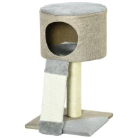 PawHut Árbol Rascador para Gatos Pequeño Altura 50 cm Torre Escalador de Gato con Cueva Rampa Poste Rascador de Sisal Natural y Bola Colgante 30x30x50 cm Beige Oscuro(m-11)