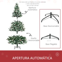 HOMCOM Árbol de Navidad Artificial 180 cm con 55 Bayas 836 Ramas PE Tridente PVC Base Plegable y Soporte Metálico Decoración Navideña para Interiores Verde(m-6)
