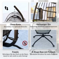 Outsunny Buitenhangstoel met inklapbare korfzitting en dikke kussens, standaard, hoofdsteun, bekerhouder, Zwart(m-7)