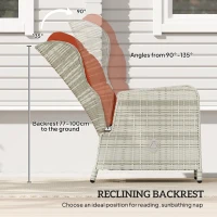 Outsunny 5 Pieces Rattan Bistro Set with Adjustable Back, Reclining Wicker Balcony Furniture with Cushions, Glass Top Coffee Table and Footstools, Outdoor Table and Chairs, Orange(m-6)