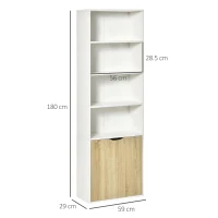 HOMCOM 6-Tier Tall Bookcase, Bookshelf with 4 Open Shelves and Double Door Storage Cabinet, Freestanding Display Rack for Living Room, Bedroom, Home Office, Study, 59 x 29 x 180cm, White and Oak(m-3)