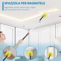 HOMCOM Kit per Pulizia della Casa con Asta, Spolverino per Ragnatele, Spolverino in Microfibra e Spolverino per Ventilatore(m-5)