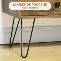 HOMCOM Meuble de rangement commode buffet 4 tiroirs 1 placard - pieds épingles à cheveux style bohème 79 x 39 x 86 cm marron(m-7)