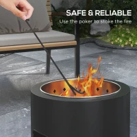 Outsunny Smokeless Fire Pit, 45cm Portable Wood Burning Firepit, Round Metal Bonfire Stove with Poker for Garden, Camping, Black(m-7)