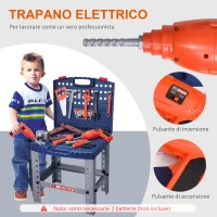 HOMCOM Banco da Lavoro Giocattolo Pieghevole con 68 Attrezzi Inclusi per Bambini 3-6 Anni, Blu e Grigio, 40x43x72cm(m-4)