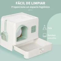 PawHut Arenero Cerrado para Gatos Caja de Arena para Gatos con Bandeja Extraíble Pala y Filtro Desodorizante 50x40x40 cm Blanco(m-4)