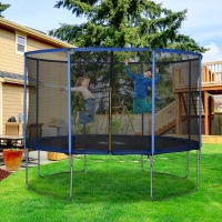 HOMCOM Trampolino Elastico da Esterno, Tappeto Elastico per Bambini e Adulti da Giardino con Rete di Sicurezza e Bordo Imbottito, Giochi da Giardino e Casa, Ø366x269cm, Blu e Nero(m-2)