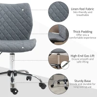 Vinsetto Armless Office Chair Adjustable Computer Chair Swivel Chair with Rolling Wheels and Linen Fabric Back Support for Home Office Students Study Grey(m-7)