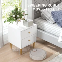 HOMCOM Elegant Two-Drawer Bedside Table - White/Gold-Tone(m-7)