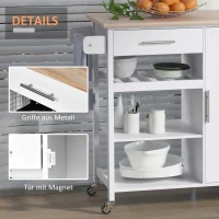 HOMCOM Küchenwagen, Servierwagen mit Schblade und Handtuchhalter, Küchenschrank, Rollwagen, Küchentrolley, Weiß, 105 x 45 x 89 cm(m-7)