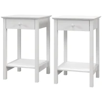 HOMCOM White Bedside Table, Wooden Side Table, Nightstand, Bedside Cabinet with Drawer and Storage Shelf for Bedroom and Living Room, Set of 2(m-11)