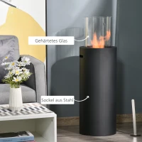 HOMCOM Ethanol-Kamin Bio-Ethanol-Brenner 0,4L 1 Std. Brenndauer 1000W kein Rauch Stahl gehärtetes Glas Schwarz 30 x 30 x 94 cm(m-6)