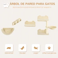 PawHut Juego de Escalada para Gatos de Pared Estantes para Gatos 4 Piezas Hamaca Nido Plataformas para Saltar Beige(m-4)