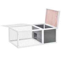 PawHut Conejera de Exterior Jaula para Conejos Cobayas Animales Pequeños con 2 Puertas Superiores y Techo Abatible Asfáltico Madera de Abeto 115x66x47,5 cm Gris(m-10)