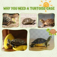 PawHut 94 cm Wooden Tortoise House Turtle Habitat Small Reptile Cage Enclosure with Two Room Yellow(m-8)