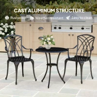 Outsunny 3 Pieces Garden Dining Set for 2, Cast Aluminium Outdoor Dining Set with 2 Armchairs and Round Dining Table with Parasol Hole, Garden Furniture Set, Bronze Tone(m-5)