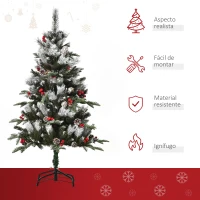 HOMCOM Árbol de Navidad Artificial 120 cm con 266 Ramas 27 Piñas y 27 Bayas Decoración Navideña para Interiores Verde(m-4)