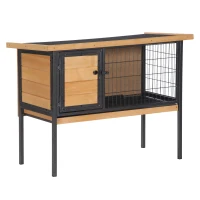 PawHut Cage à lapins en bois sur pieds, clapier pour rongeurs, cochons d'inde avec toit ouvrable - dim. 91,5L x 45l x 70H cm(m-1)