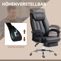 HOMCOM Bürostuhl Schreibtischstuhl Chefsessel, mit Fußstütze, höhenverstellbar, 145° Neigungswinkel, 66 x 70 x 119 cm, Schwarz(m-4)