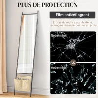 HOMCOM Miroir rectangulaire pleine longueur avec pochette de rangement, à poser ou à fixer au mur, 56L x 190H cm - noir(m-7)
