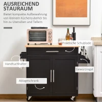 HOMCOM Küchenwagen rollbar Servierwagen Küchentrolley mit höhenverstellbaren Einlegeböden für Küche Wohnzimmer Esszimmer Gummiholz MDF Schwarz 109 x 40 x 89 cm(m-4)