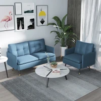 HOMCOM Poltrona Moderna da Soggiorno e Camera da Letto con Seduta Imbottita e Tessuto Effetto Lino, 76x68x80 cm, Blu(m-2)