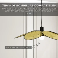 HOMCOM Lámpara Colgante Lámpara de Techo de Ratán Sintético Iluminación de Techo E27 con Cable Ajustable Ø68x115 cm Natural(m-6)