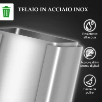 HOMCOM Bidone Immondizia a 2 Sezioni da 20L con Chiusura Silenziosa, in Acciaio Inox e PP, 45.8x36x51.6 cm(m-8)
