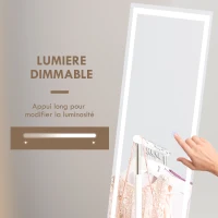 HOMCOM Miroir rectangulaire sur pied intégral pleine longueur avec éclairage LED à poser ou mural 150 x 40 cm blanc(m-5)