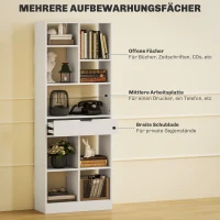 HOMCOM Bücherregal, Mehrzweckregal, 9 Fächer, Schublade, Kippschutz, 60 x 26 x 158 cm, Weiß(m-4)