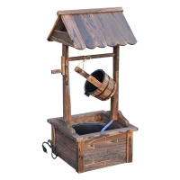 Outsunny Fontaine de Jardin d'ornement - puit de Jardin - dim. 57L x 50l x 112H cm - Pompe à Eau Submersible Incluse - Bois Sapin traité carbonisation(m-9)