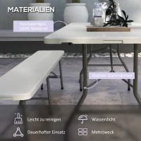 Outsunny Bierzeltgarnitur für 6 Personen, 3-teilig, klappbar, Leichtbau, wetterfest, Stahlrahmen, Weiß(m-4)