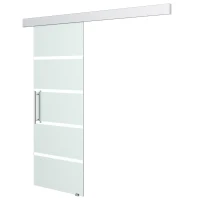 HOMCOM Porta Scorrevole Interna in Vetro Smerigliato e Satinato con Binario B2 e Maniglia per Bagno Cucina Studio Vetro 205x 77,5x 0,8cm(m-10)