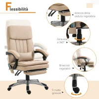 Vinsetto Poltrona Massaggiante da Ufficio, Altezza Regolabile e Reclinabile in Pelle PU, 67x69x106.5-114.5cm Beige(m-7)