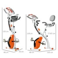 HOMCOM Vélo d'appartement pliable, vélo d'exercice, home traîner pour adultes, 8 niveaux de résistance magnétique, capteurs pouls main, écran LCD multifonction, selle réglable, acier, orange, blanc(m-3)