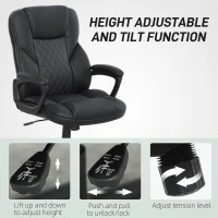 HOMCOM High Back Executive Office Chair, PU Leather Swivel Desk Chair with Tilt Function, Armrests and Adjustable Height for Home Office, Black(m-6)