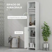 HOMCOM Columna Auxiliar de Baño Armario de Baño con Puerta 2 Estantes Abiertos Antivuelco Estilo Moderno 30x30x160 cm Blanco(m-4)