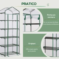 Outsunny Mini Serra da Giardino e Terrazza per Piante a 5 Ripiani in Acciaio con Copertura in PVC, 69x49x193 cm, Verde(m-5)