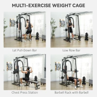 SPORTNOW 3-in-1 Smith Machine with Dual Cable Pulley System, Chest Press Station, 17-Level Squat Rack and Barbell Bar(m-4)