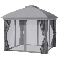 Outsunny Gartenpavillon Pavillon 3 x 3 m Gartenzelt mit Doppeldach Festzelt Partyzelt mit 4 x Seitenteile Moskitonetz wetterfest Aluminium Polyester Schwarz+Hellgrau(m-10)
