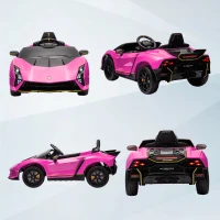 AIYAPLAY Coche Eléctrico para Niños Lamborghini Autentica con Batería 12V Mando a Distancia Faros Bocina Arranque Suave y Música MP3 Rosa(m-8)