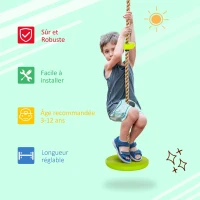HOMCOM Corde d'escalade avec siège de balançoire Rond 2 m pour Enfant - Usage intérieur/extérieur - Charge Max. 100 Kg - PP Rouge Bleu Vert(m-6)