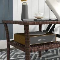 Outsunny Two-tier PE Rattan Square Coffee Table - Brown(m-9)