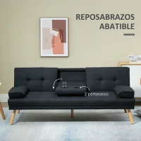 HOMCOM Sofá Cama 3 Plazas Plegable con Respaldo Ajustable de 3 Niveles Reposabrazos Desmontable 181x77x78 cm Gris Oscuro(m-7)