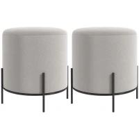 HOMCOM Lot de 2 poufs ottoman tabouret pouf repose-pied en velours pieds en acier pour salon chambre Ø 35 x 38 cm gris clair(m-1)