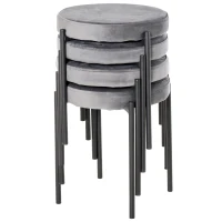 HOMCOM 4er-Set Esszimmerhocker Stapelbar Esszimmerstühle Küchenstuhl mit gepolstertem Sitz, Samtoptik Sitzhocker Samt für Küche Esszimmer Metall Grau 41,5 x 41,5 x 46 cm(m-11)