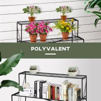 Outsunny Étagère à Fleurs Supports de Pots Porte Plante Escalier Plantes avec étagères en métal 3 Niveaux Forme escalier intérieur/extérieur pour Maison Balcon Jardin dim. 95L x 63l x 72H cm Noir(m-6)