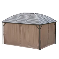 Outsunny Gartenpavillon Partyzelt Faltpavillon Festzelt 4 x Doppel-Seitenteile wasserdicht 2 Laternenhaken Alu + Polyester Braun ca. 4 x 3 x 2,8 m(m-10)